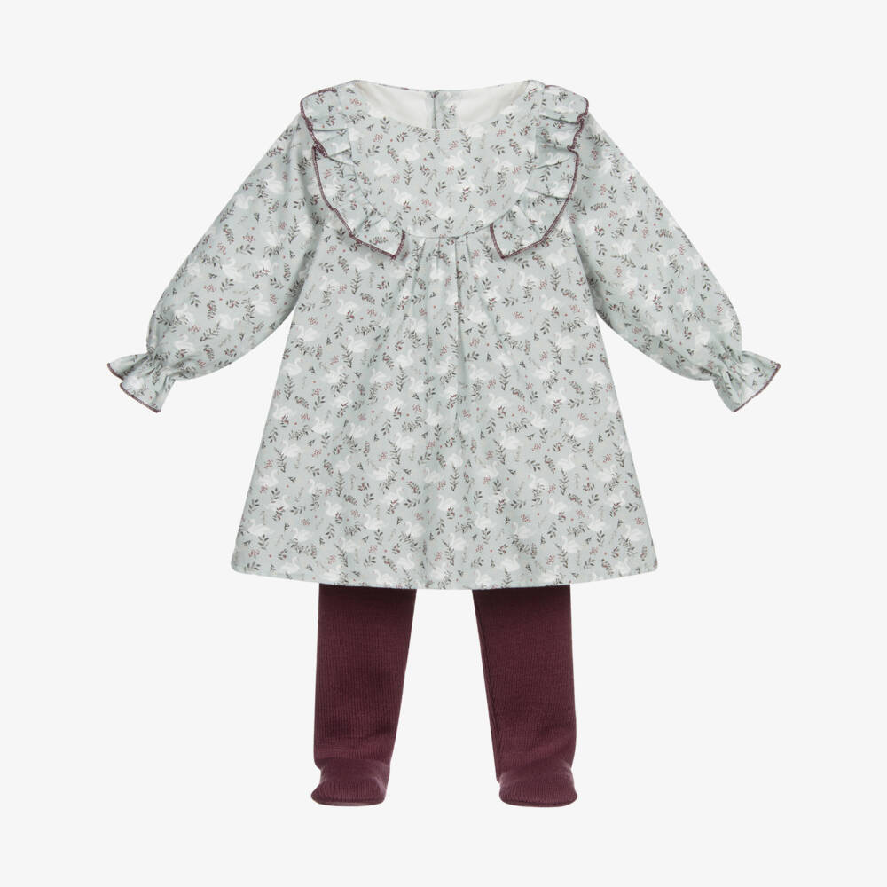 Mebi-Green Cotton Dress Set | Childrensalon Outlet