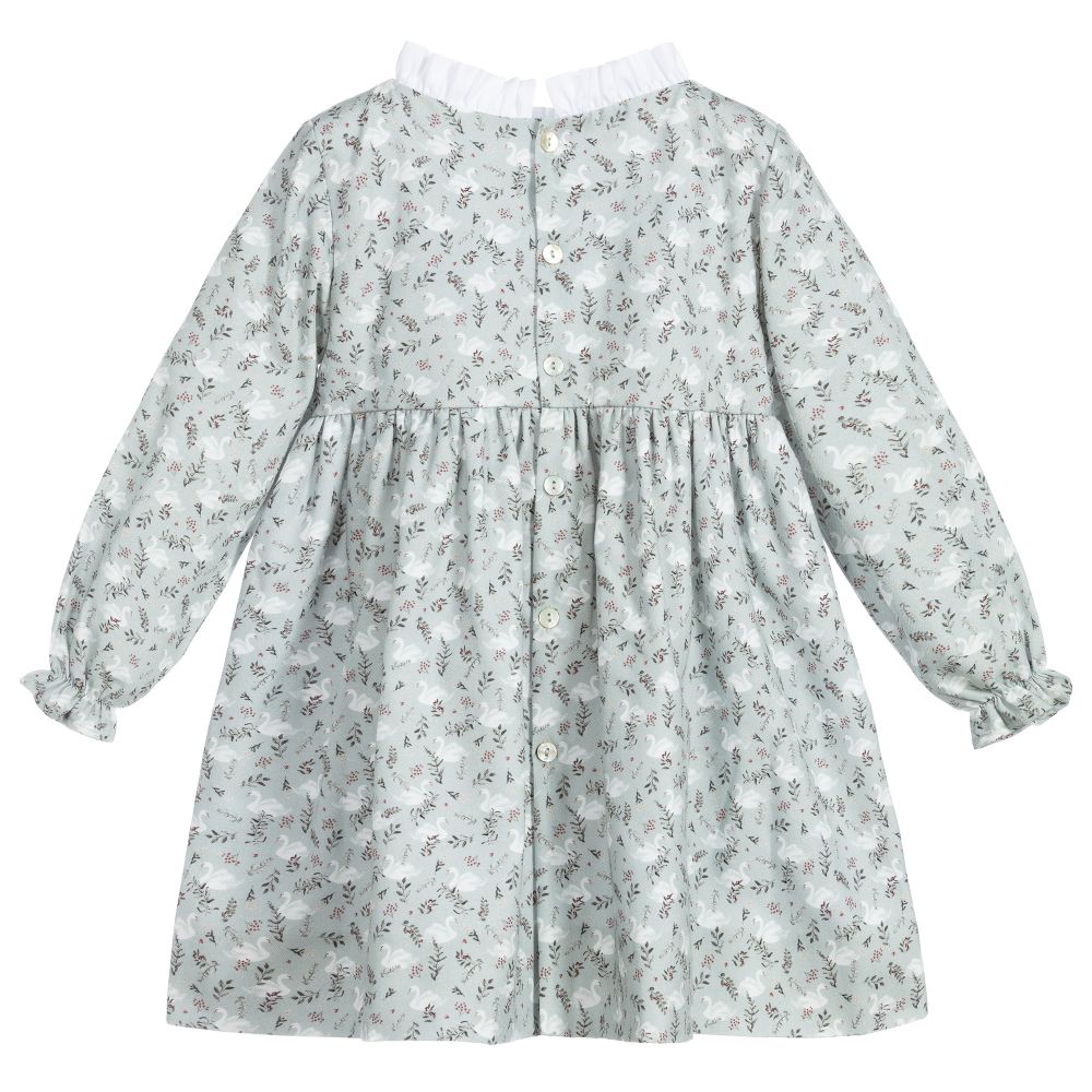 Mebi-Зеленое платье из хлопка с принтом в виде лебедей | Childrensalon Outlet