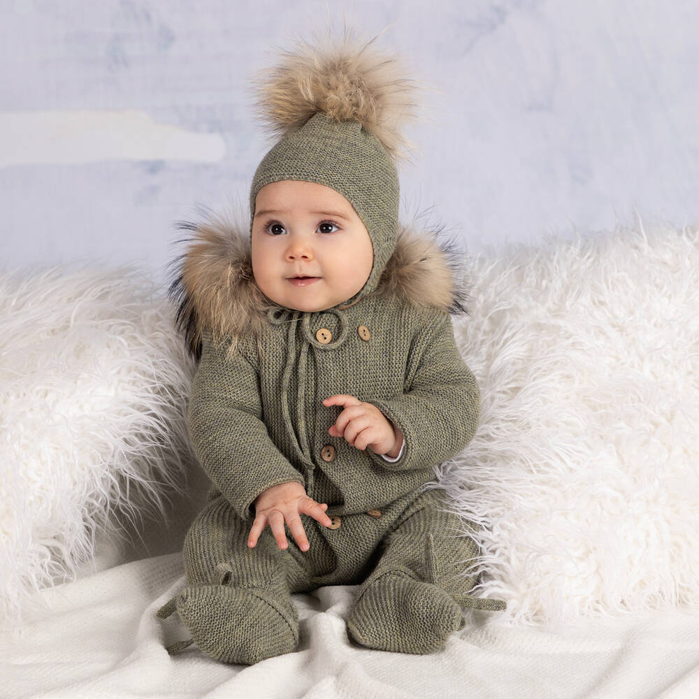 ميبي-أوفرول للخروج مزيج صوف محبوك لون أخضر للأطفال | Childrensalon Outlet