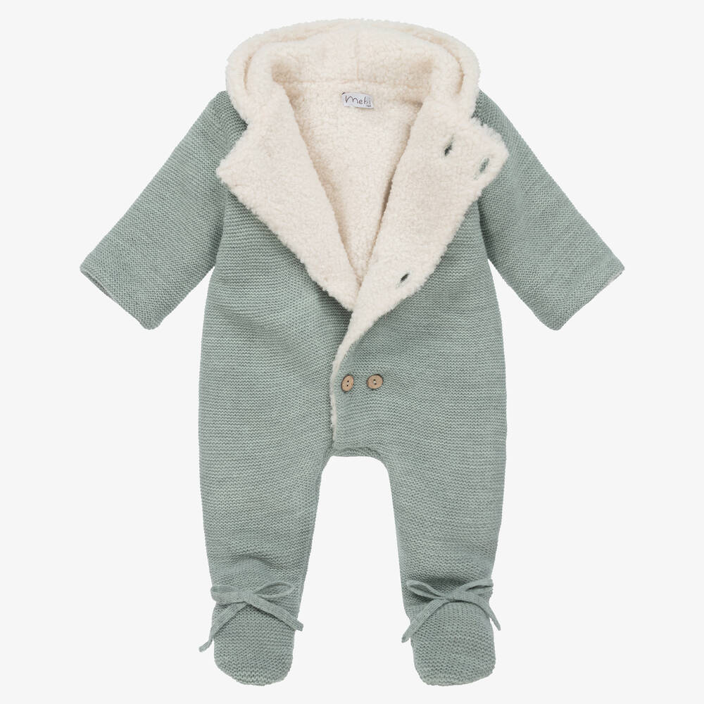 Mebi-Green Knitted Baby Pramsuit | Childrensalon Outlet