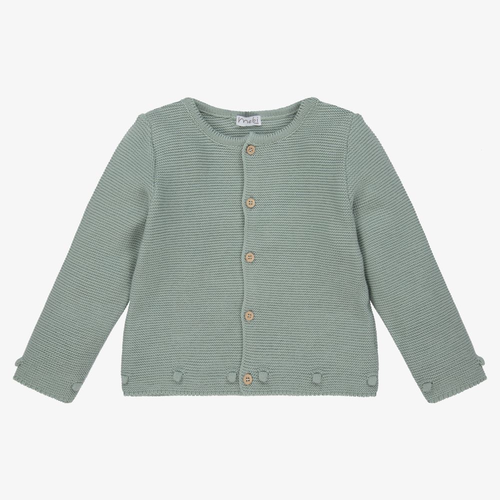 Mebi - Green Knitted Cotton Cardigan | Childrensalon