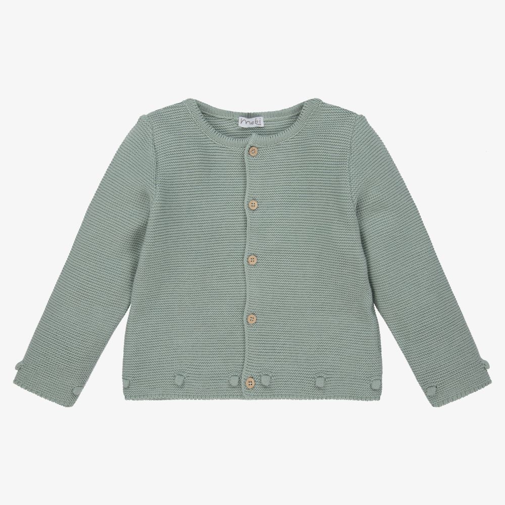 Mebi - Gilet vert en maille de coton | Childrensalon