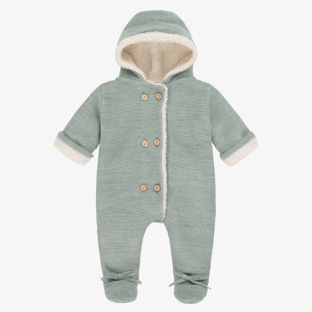 Mebi-Green Knitted Pramsuit with Sherpa Fleece | Childrensalon Outlet