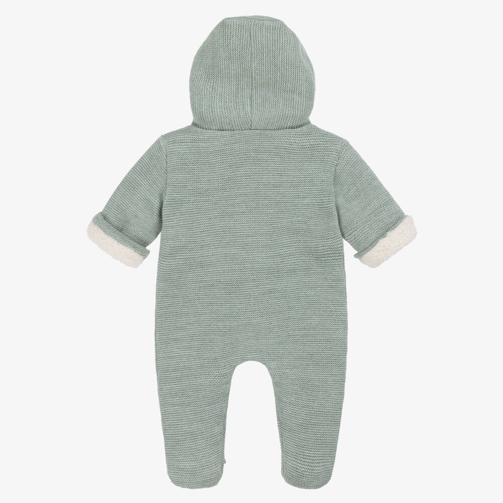 Mebi-Green Knitted Pramsuit with Sherpa Fleece | Childrensalon Outlet