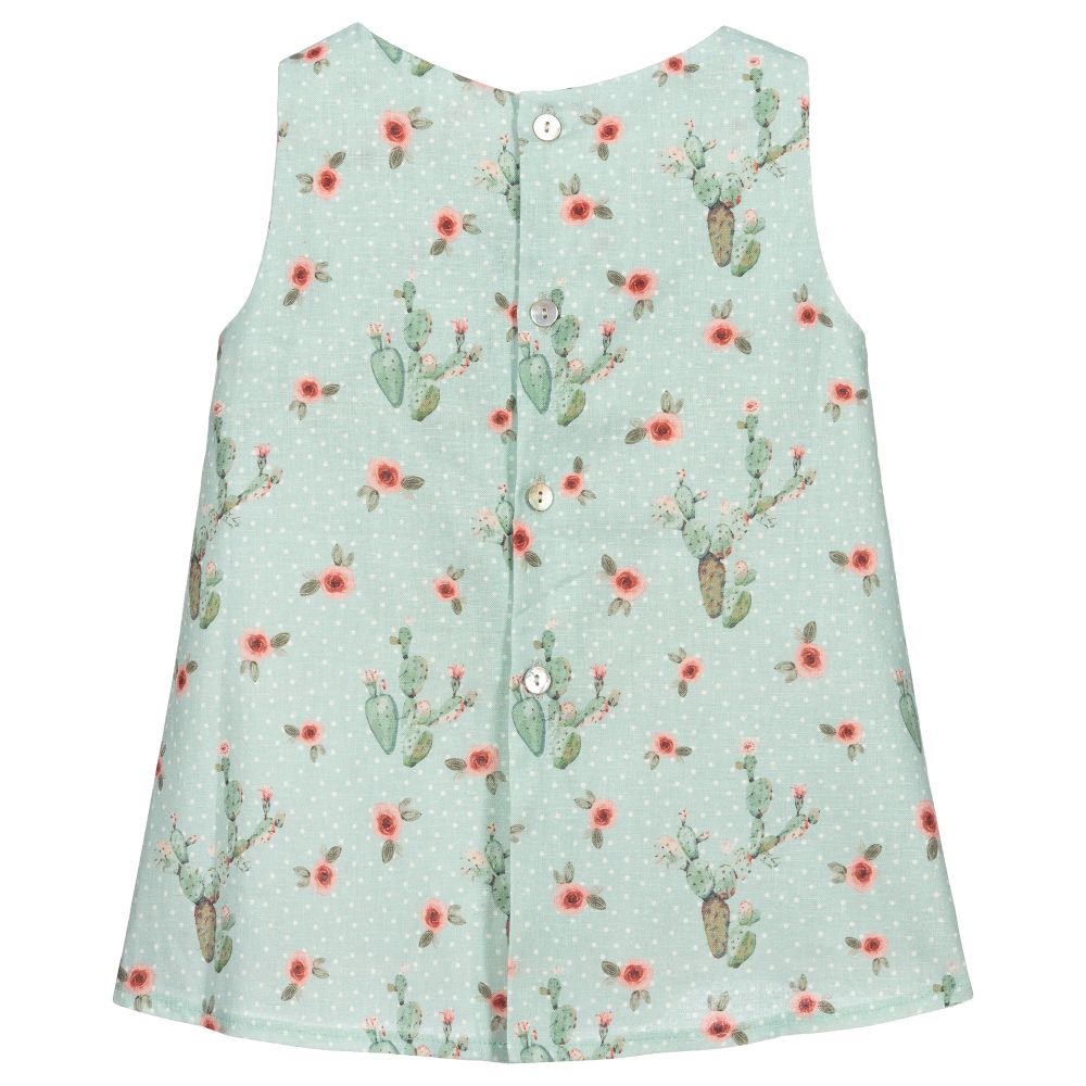 Mebi-Green Linen & Cotton Dress | Childrensalon Outlet