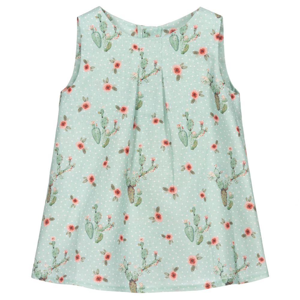 Mebi - Green Linen & Cotton Dress | Childrensalon