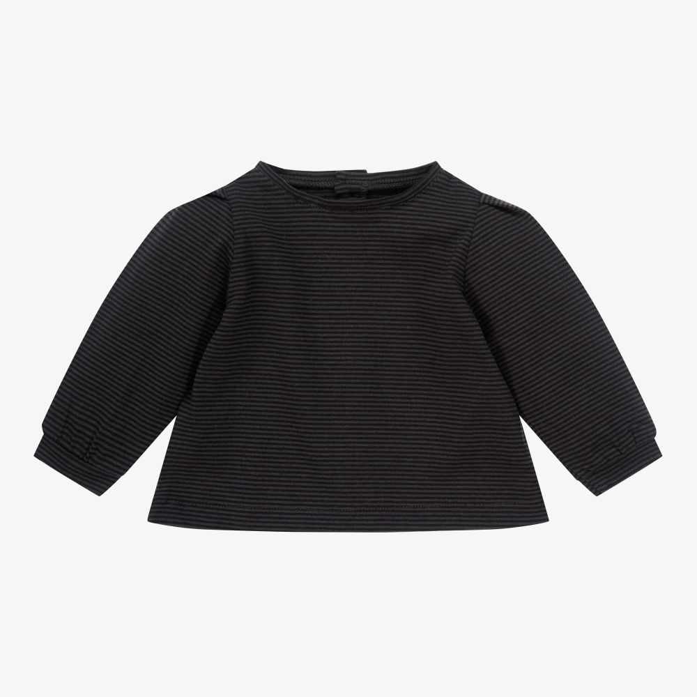 Mebi - Grey & Black Striped Baby Top | Childrensalon