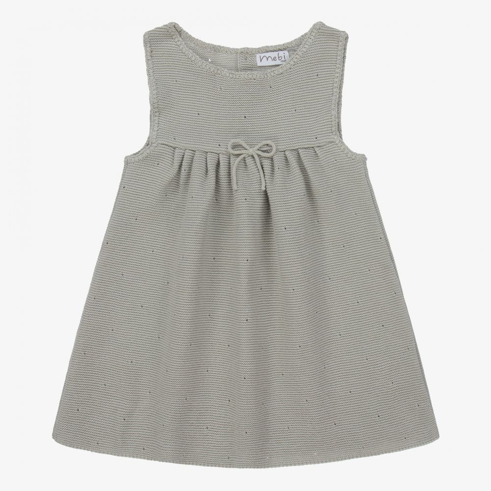 Mebi - Grey Cotton Knit Baby Dress | Childrensalon