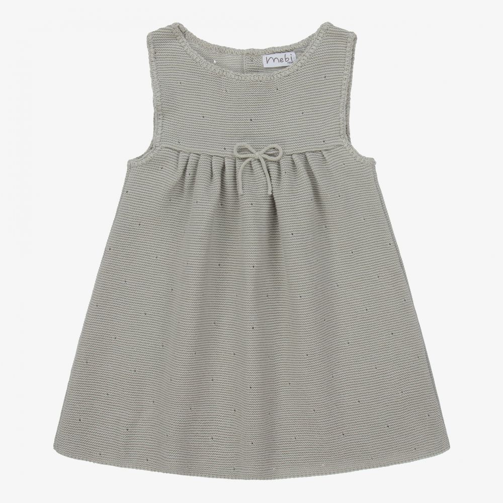 Mebi-Grey Cotton Knit Baby Dress | Childrensalon Outlet