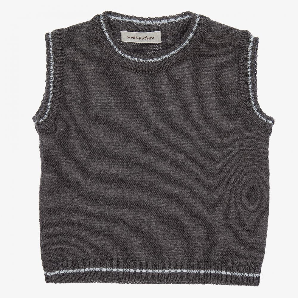 Mebi - Grey Knitted Baby Slipover | Childrensalon