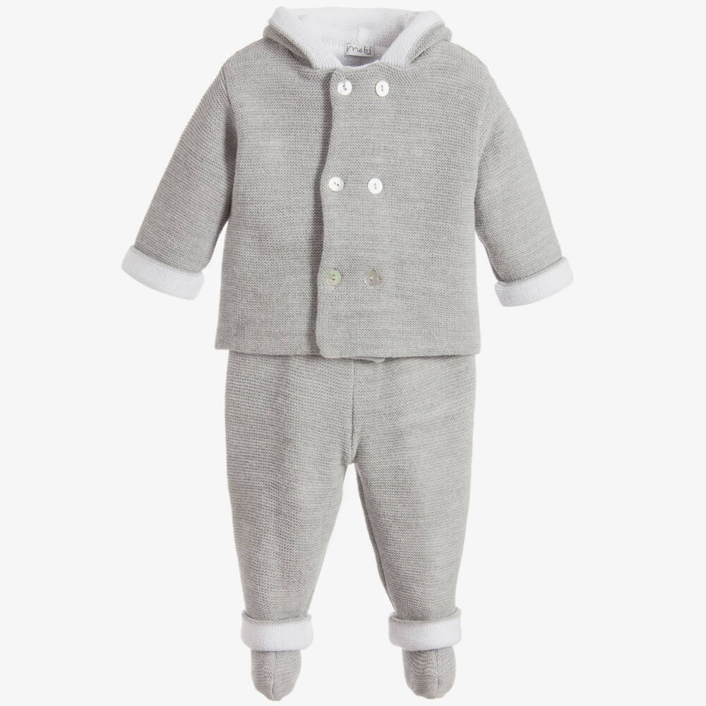 Mebi-Grey Knitted Babysuit Set | Childrensalon Outlet