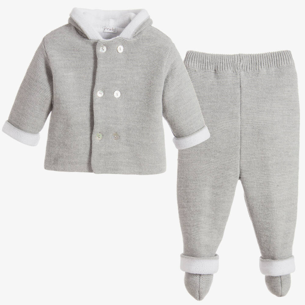 Mebi-Grey Knitted Babysuit Set | Childrensalon Outlet