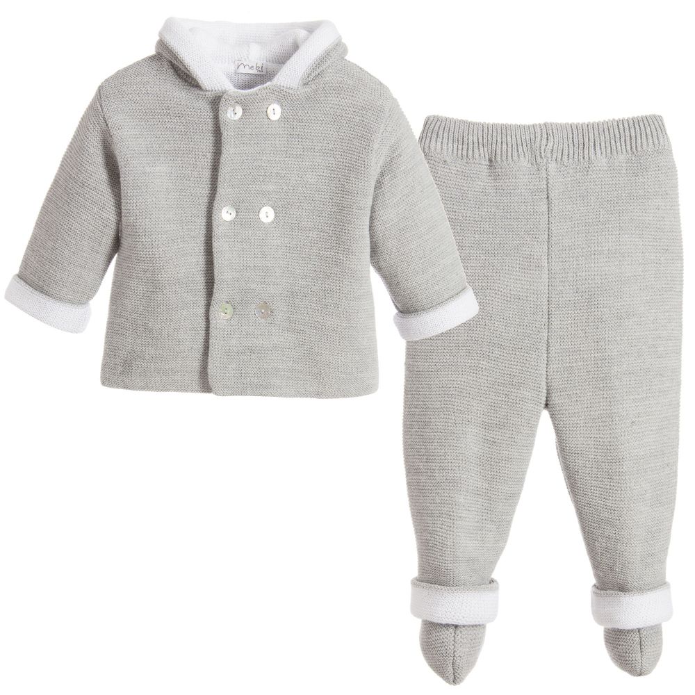 Mebi-Grey Knitted Babysuit Set | Childrensalon Outlet