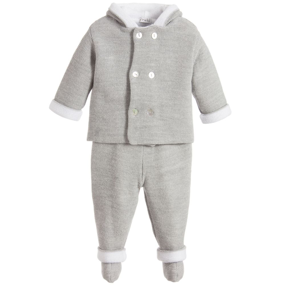 Mebi - Grey Knitted Babysuit Set | Childrensalon
