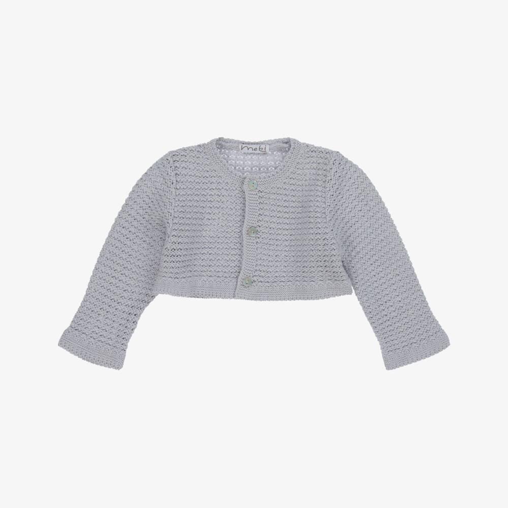Mebi-Grey Knitted Cotton Cardigan | Childrensalon Outlet