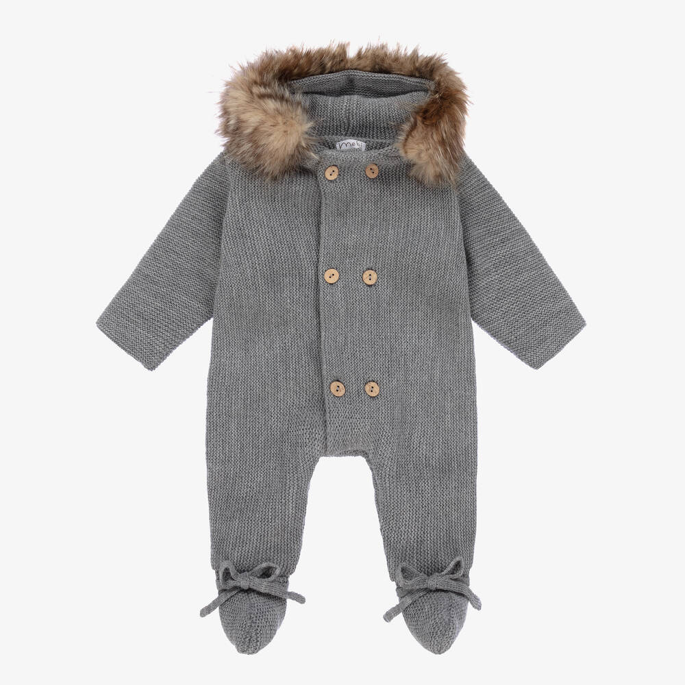 Mebi - Grey Knitted Pramsuit | Childrensalon