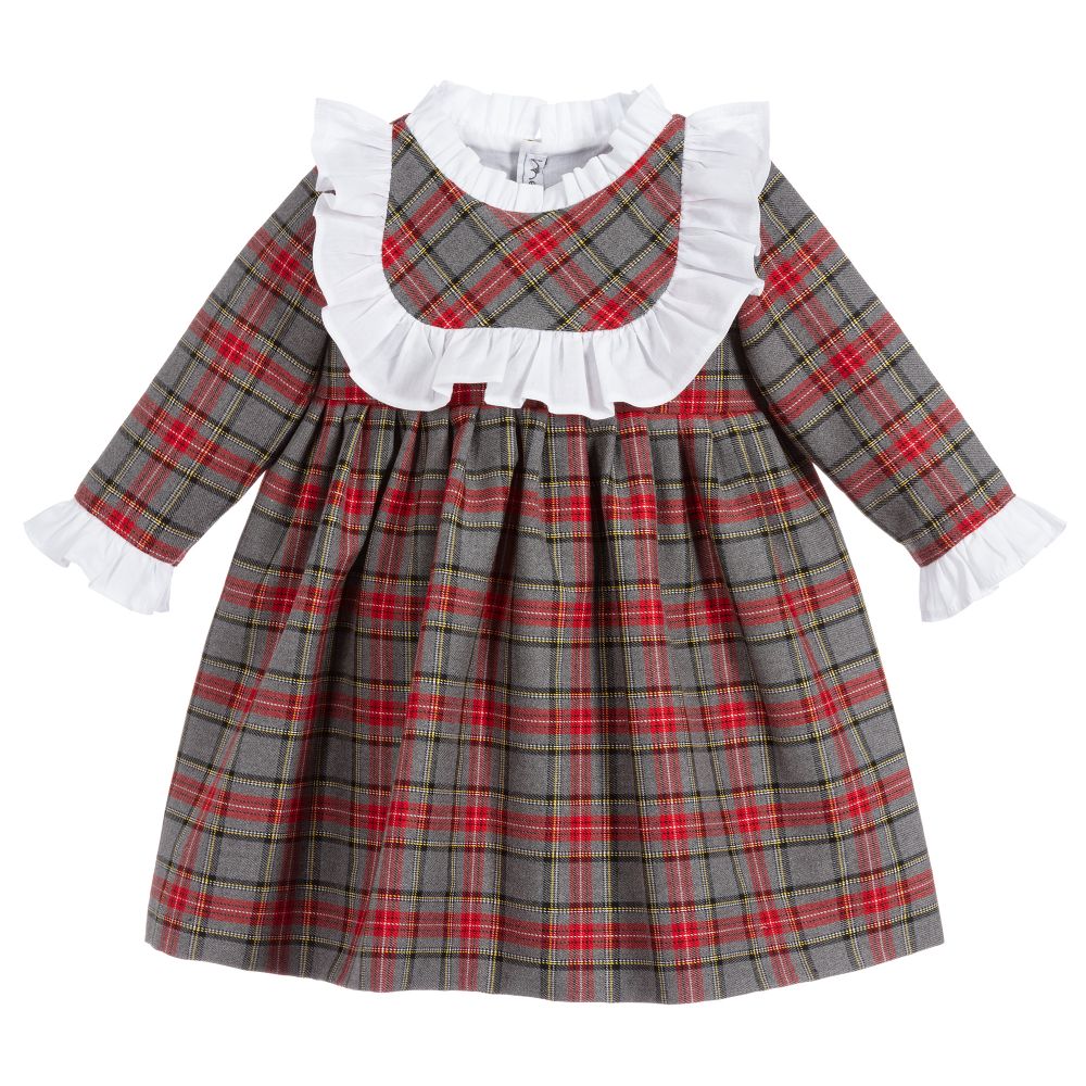 Mebi - Grey & Red Check Dress | Childrensalon