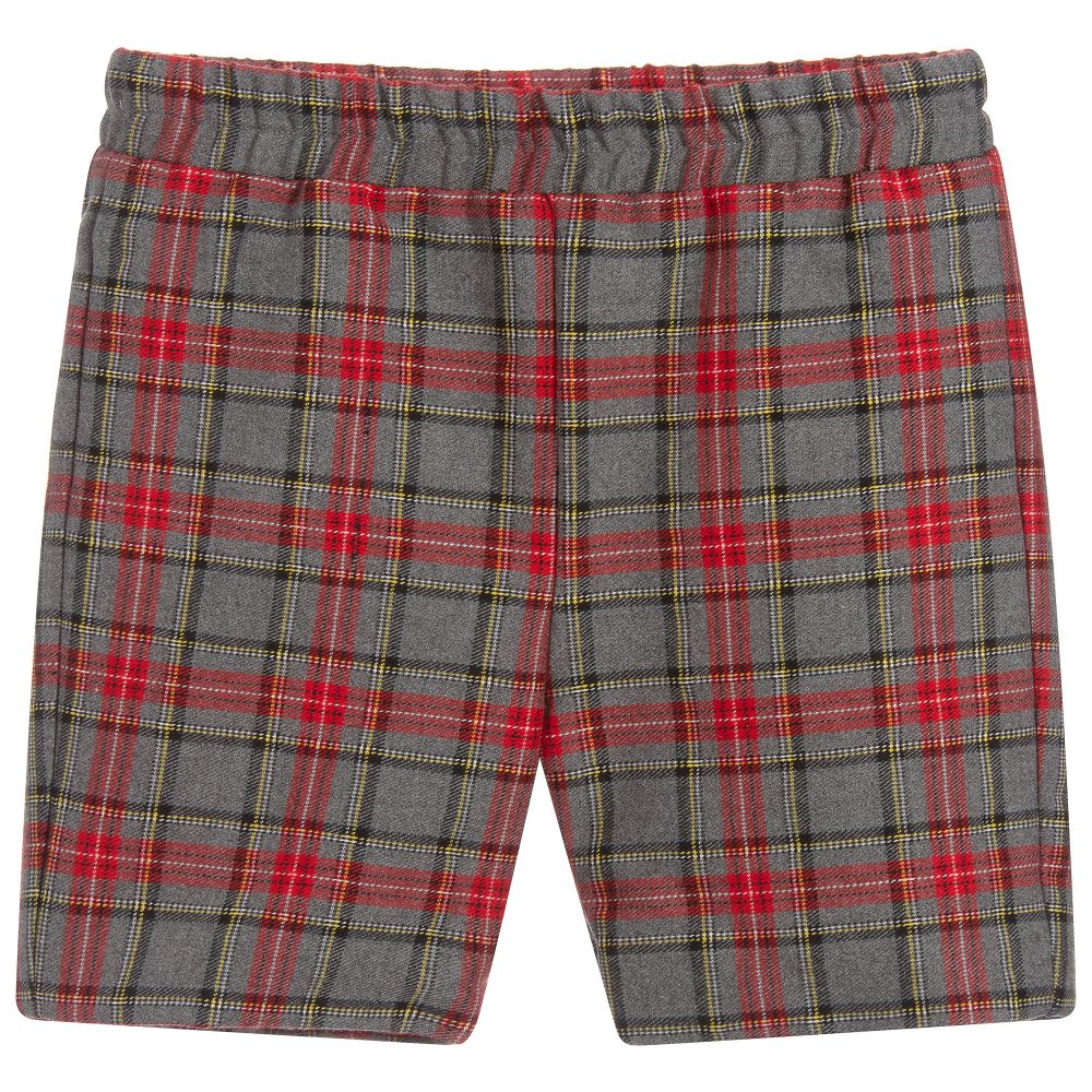 Mebi - Grey & Red Tartan Shorts | Childrensalon