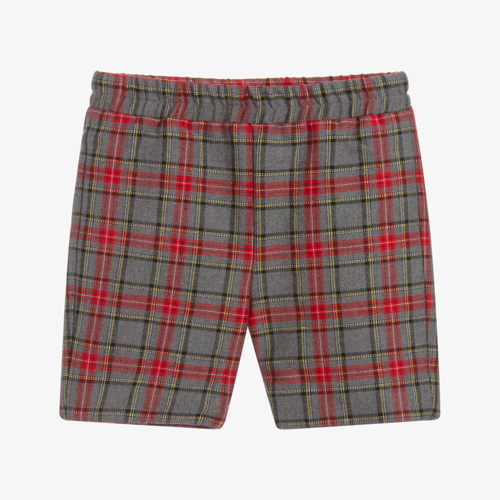 Mebi-Grey & Red Tartan Shorts | Childrensalon Outlet