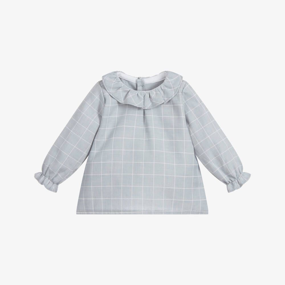 Mebi-Grey & White Cotton Blouse | Childrensalon Outlet