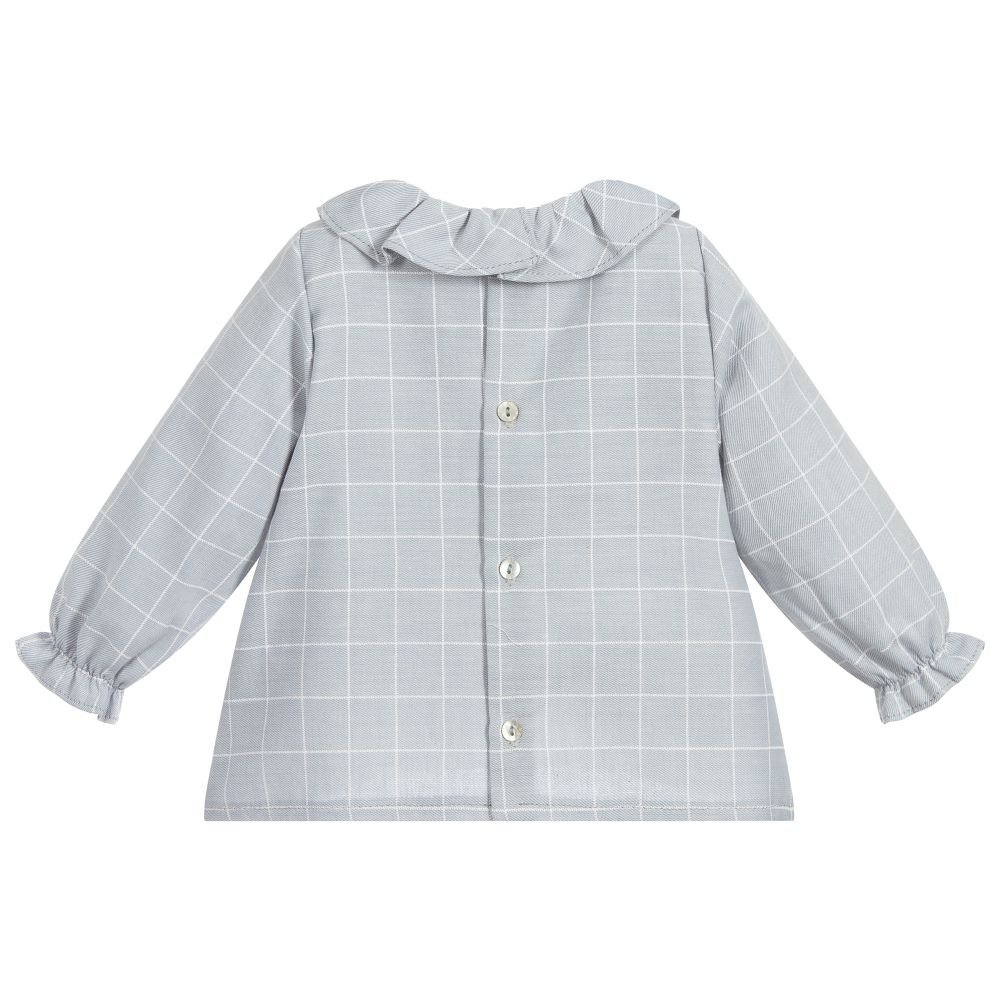 Mebi-بلوز قطن تويل لون رمادي وأبيض للمولودات | Childrensalon Outlet