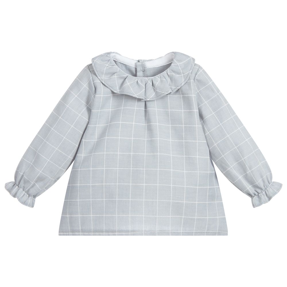 Mebi - Grey & White Cotton Blouse | Childrensalon