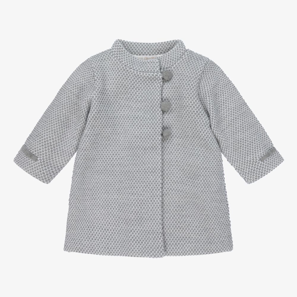 Mebi - Grey Wool & Cashmere Knit Coat | Childrensalon