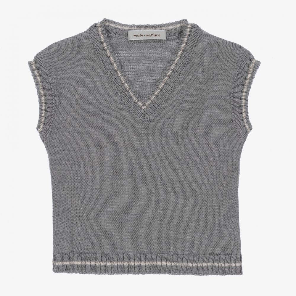 Mebi - Grey Wool Knit Slipover | Childrensalon