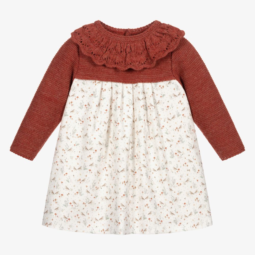 Mebi - Ivory & Brown Bird Dress  | Childrensalon