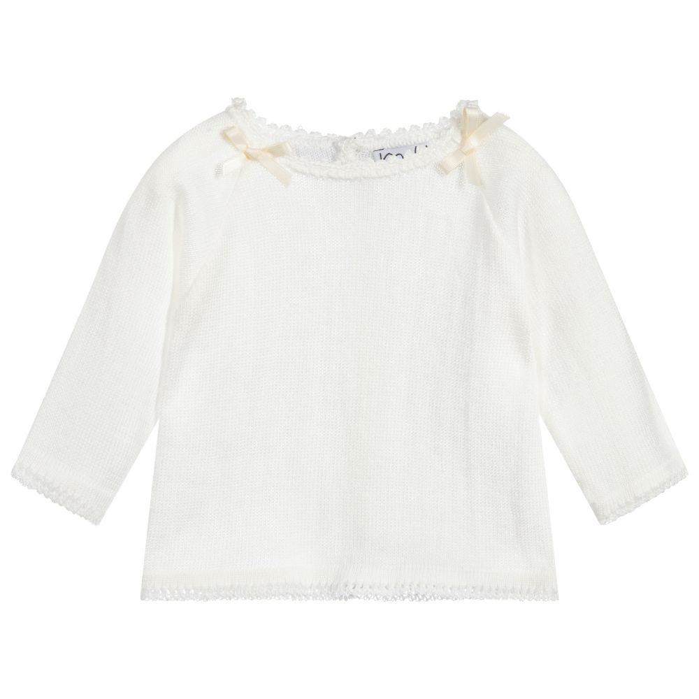 Mebi - Ivory Cotton Baby Sweater | Childrensalon
