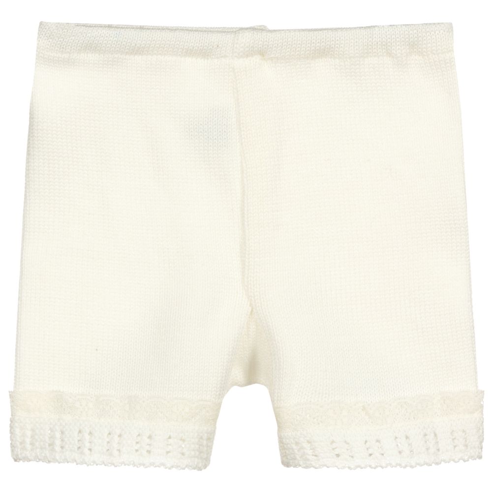Mebi - Ivory Cotton Knitted Shorts | Childrensalon