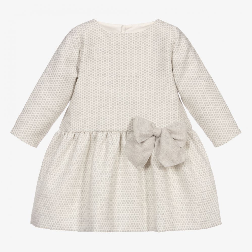 Mebi - Ivory & Grey Spotted Dress  | Childrensalon