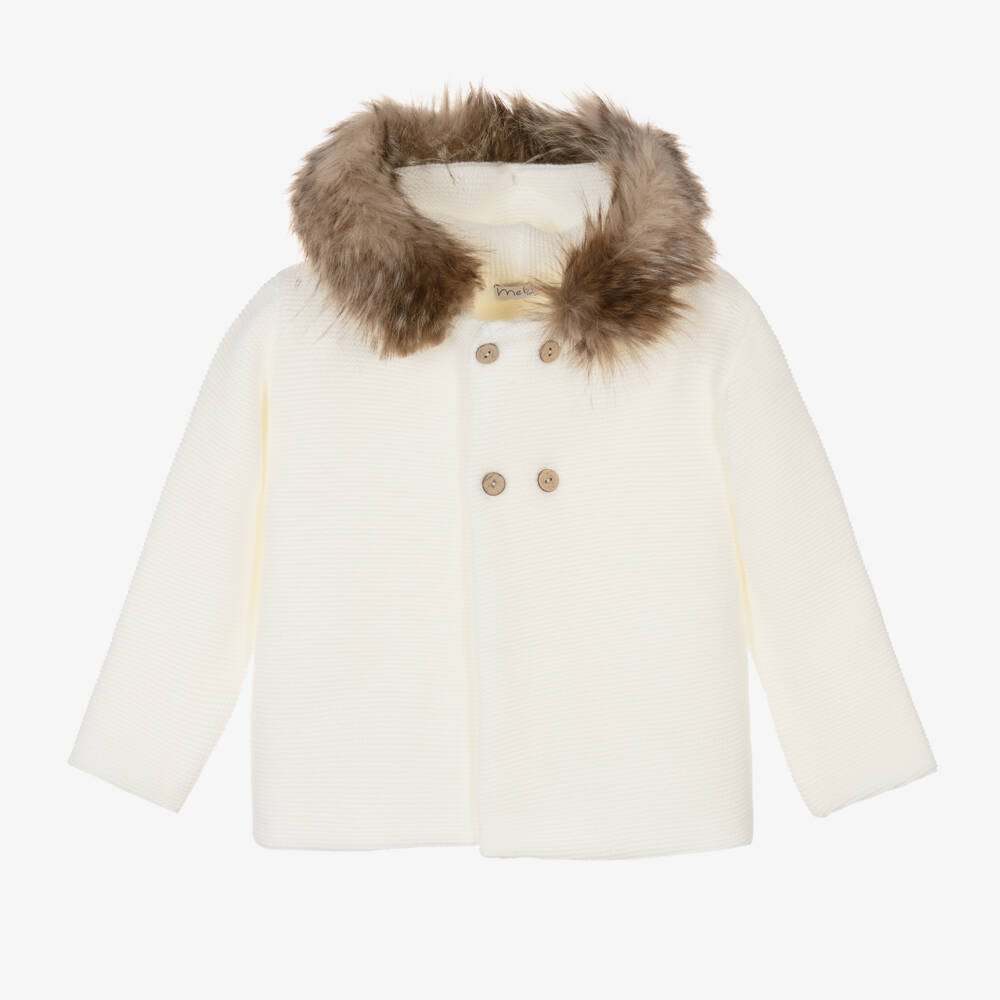 Mebi-Ivory Knit Hooded Jacket | Childrensalon Outlet