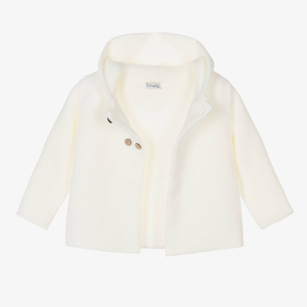 Mebi-Ivory Knit Hooded Jacket | Childrensalon Outlet