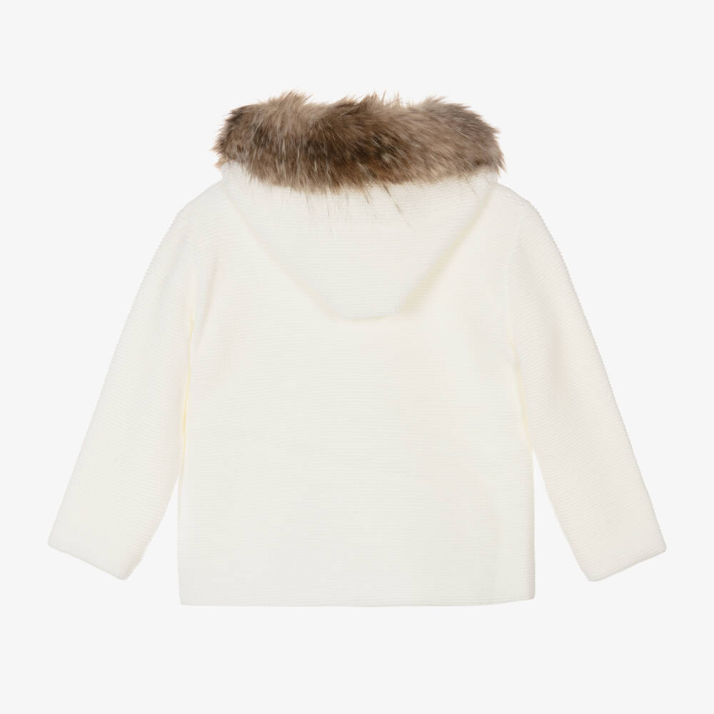Mebi-Ivory Knit Hooded Jacket | Childrensalon Outlet