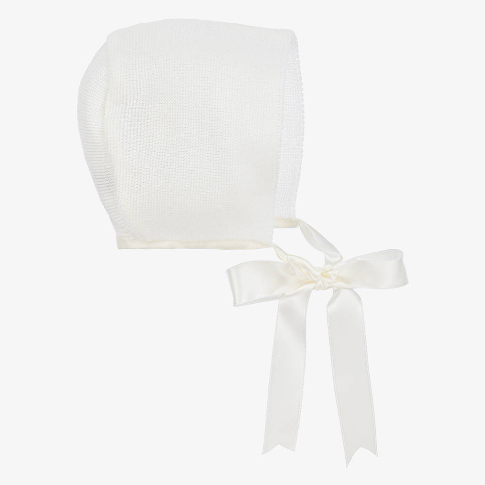 Mebi - Ivory Knitted Baby Bonnet | Childrensalon