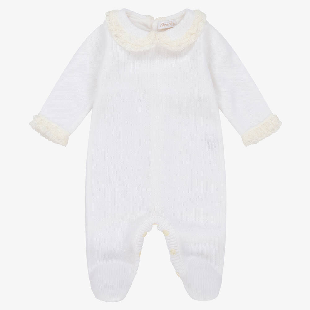 Mebi - Ivory Knitted Babygrow | Childrensalon