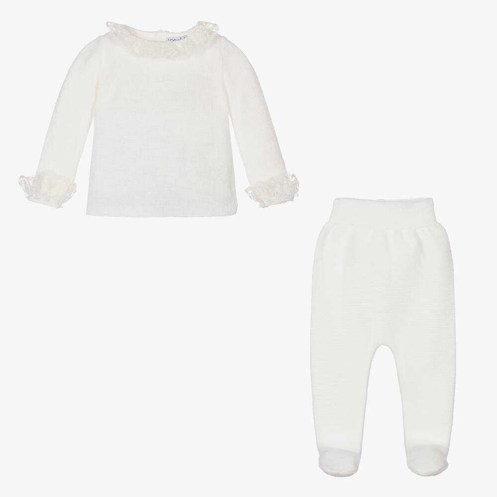 Mebi-Ivory Knitted Cotton 2 Piece Babygrow | Childrensalon Outlet
