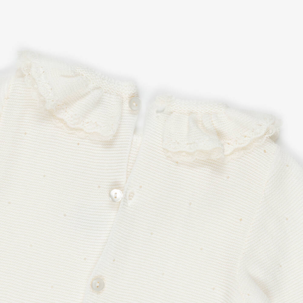 Mebi-Ivory Knitted Cotton Babygrow & Bonnet Set | Childrensalon Outlet