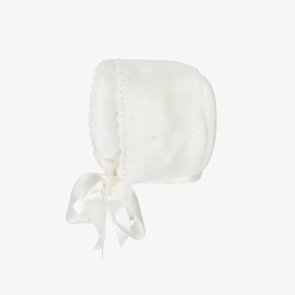 Mebi-Ivory Knitted Cotton Babygrow & Bonnet Set | Childrensalon Outlet