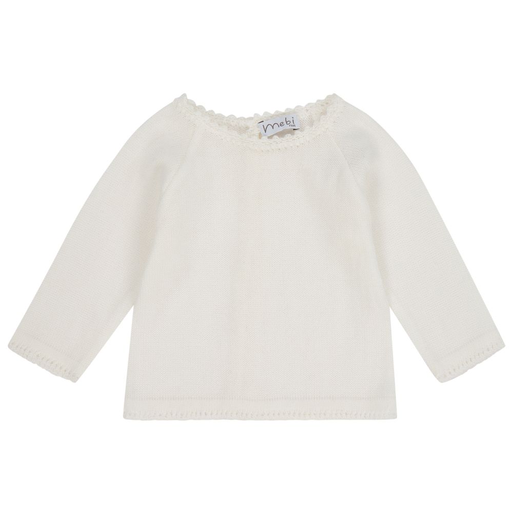 Mebi - Ivory Knitted Cotton Sweater | Childrensalon