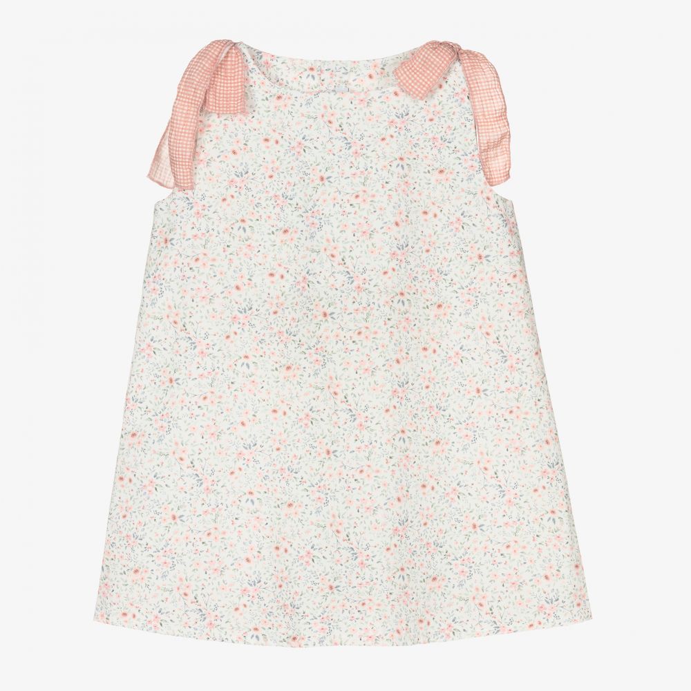 Mebi - Ivory & Pink Cotton Dress  | Childrensalon