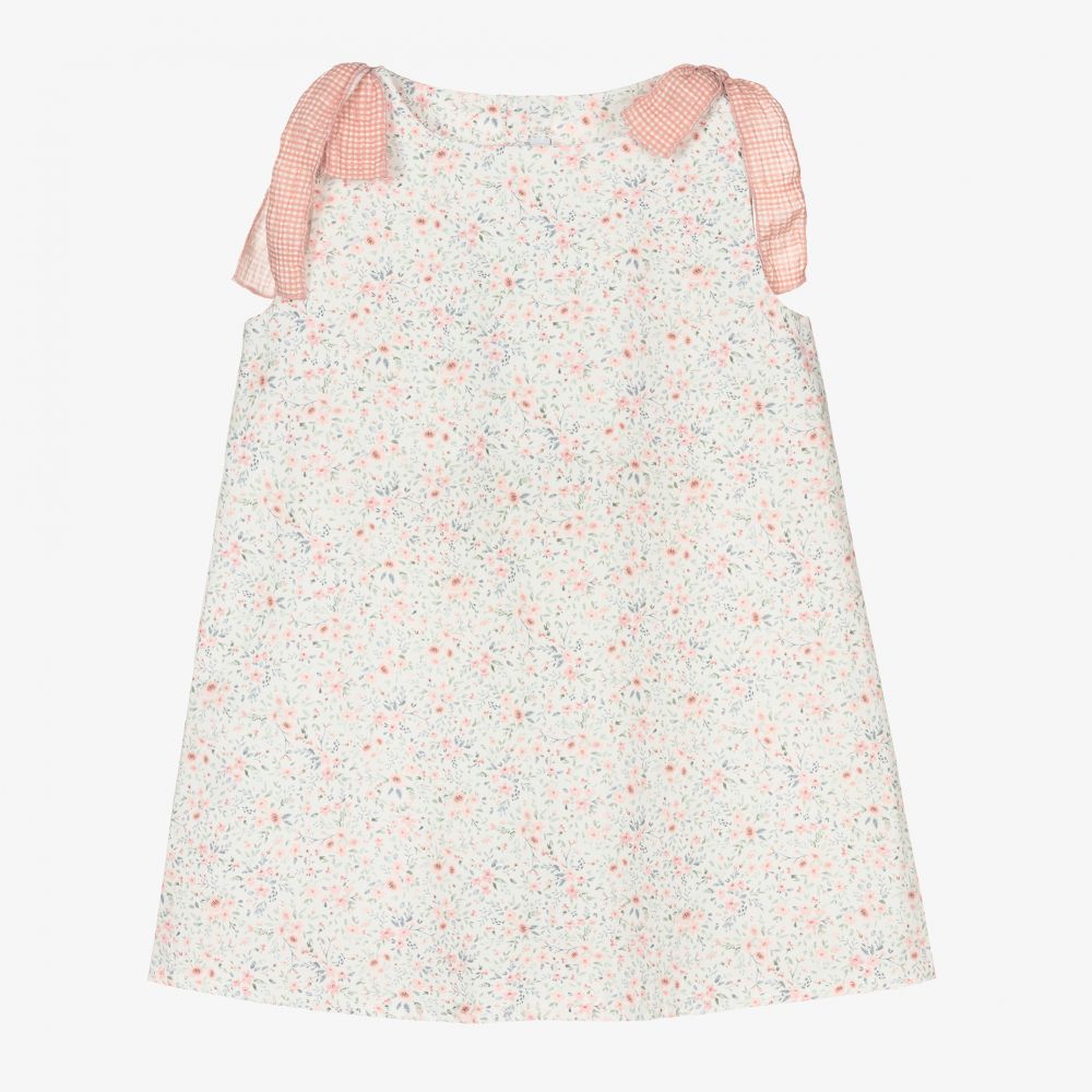 Mebi - Robe ivoire et rose en coton  | Childrensalon