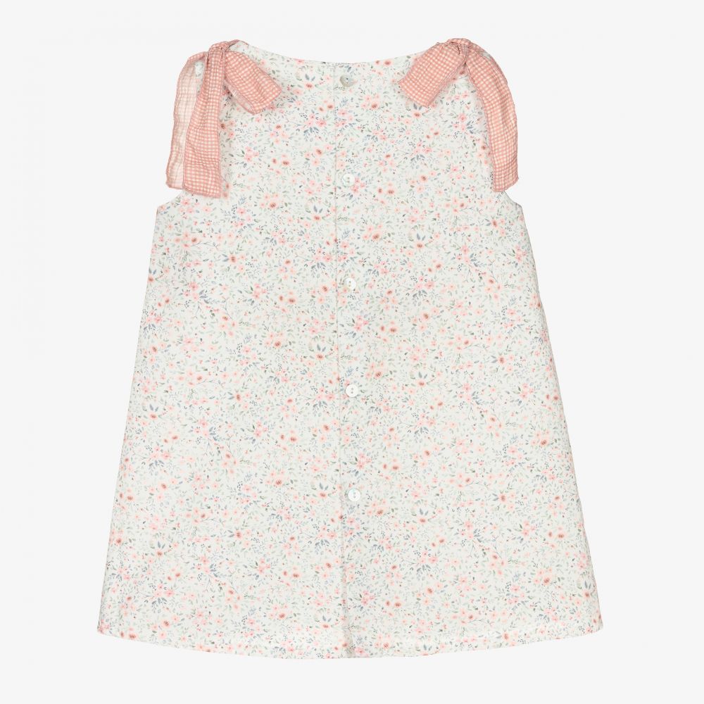 Mebi-فستان قطن بوبلين لون عاجي وزهري | Childrensalon Outlet