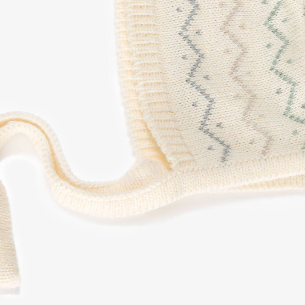 Mebi-Ivory Zigzag Pattern Knitted Baby Bonnet | Childrensalon Outlet