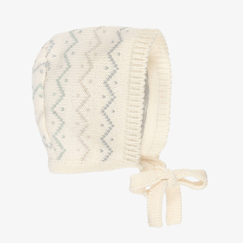 Mebi-Ivory Zigzag Pattern Knitted Baby Bonnet | Childrensalon Outlet