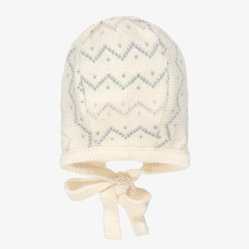 Mebi-Ivory Zigzag Pattern Knitted Baby Bonnet | Childrensalon Outlet