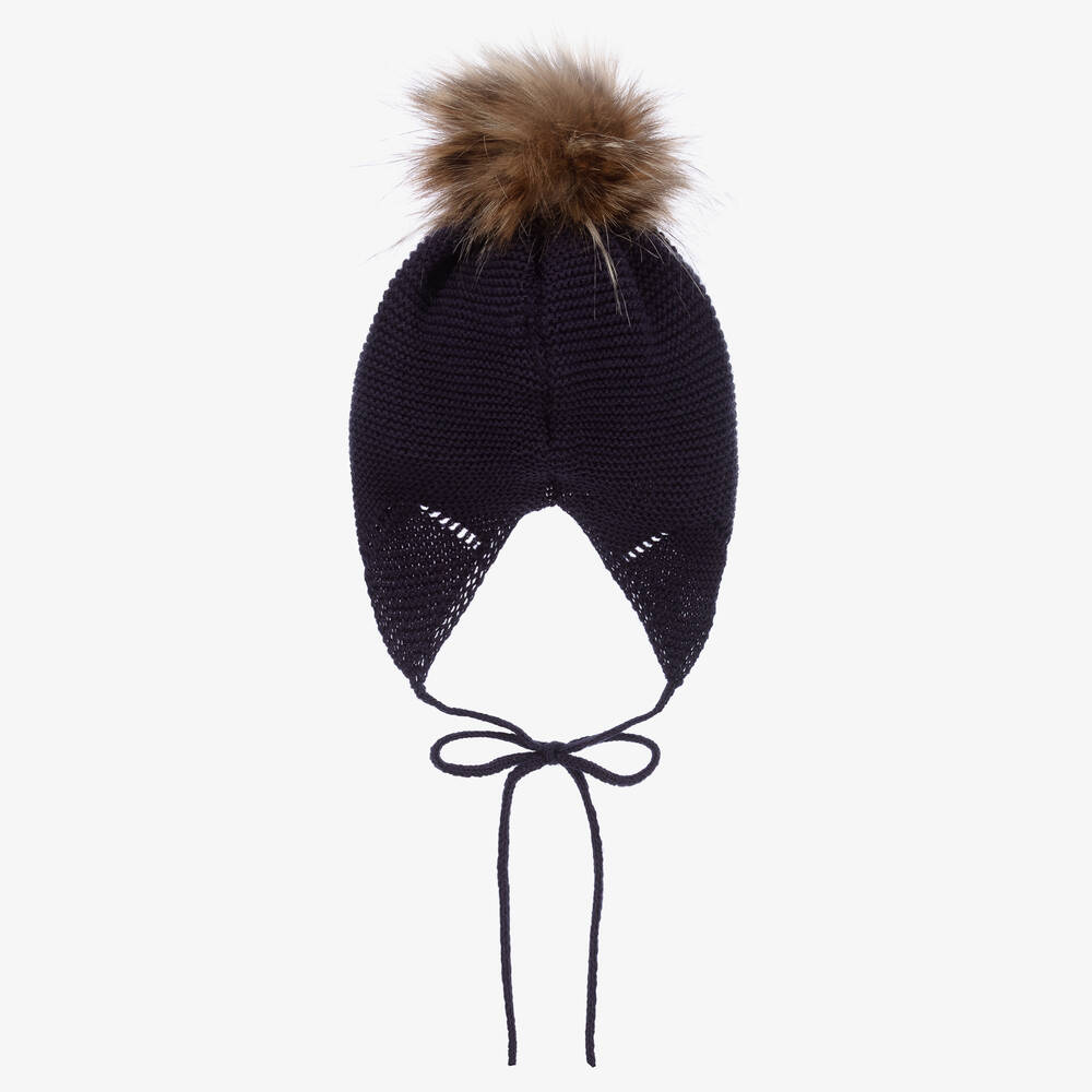 Mebi-Navy Blue Knitted Pom-Pom Hat | Childrensalon Outlet