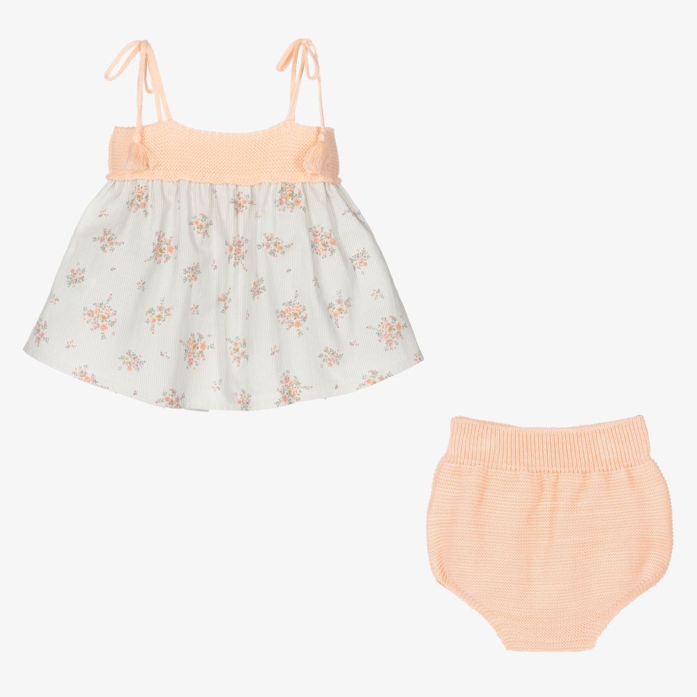 Mebi-Orange & Blue Floral Dress Set | Childrensalon Outlet