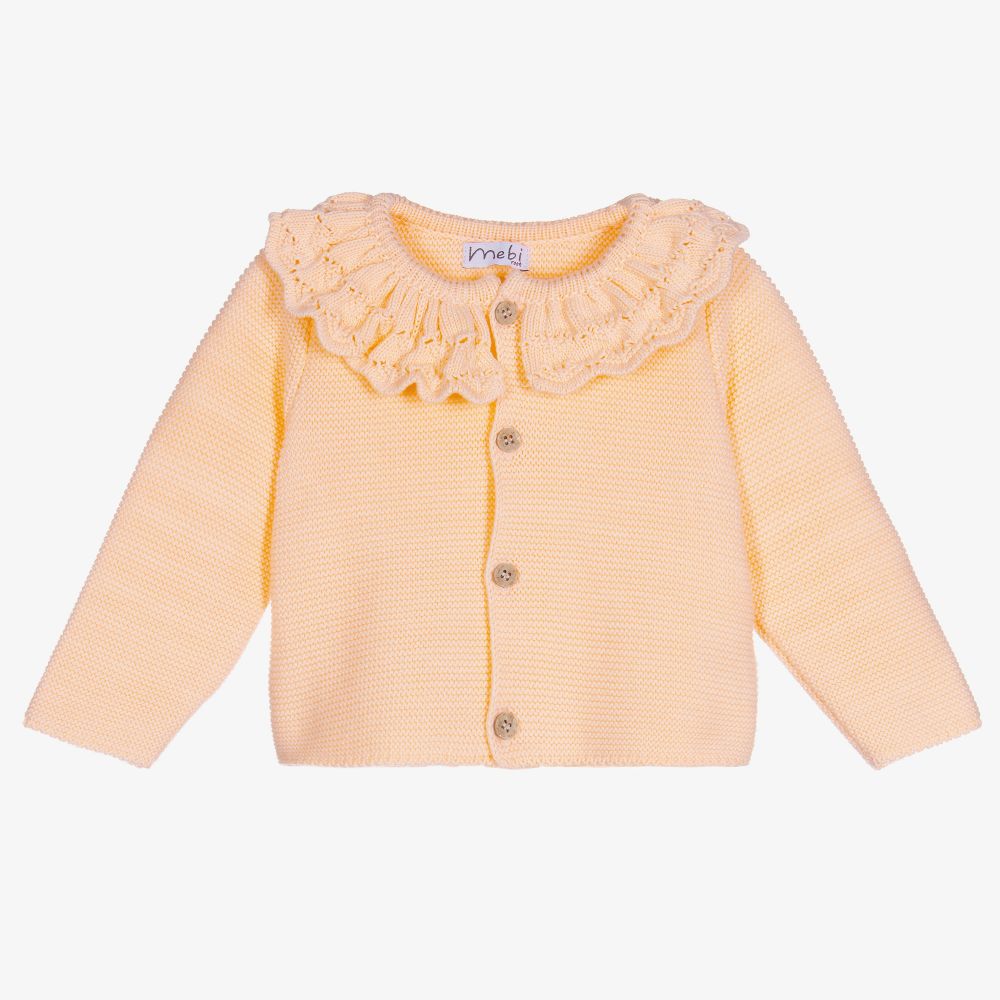 Mebi - Orange Cotton Knitted Cardigan | Childrensalon